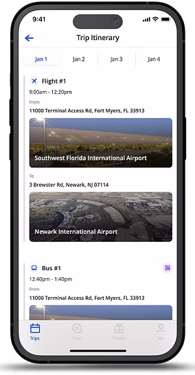 Apperone trip itinerary screen on a phone